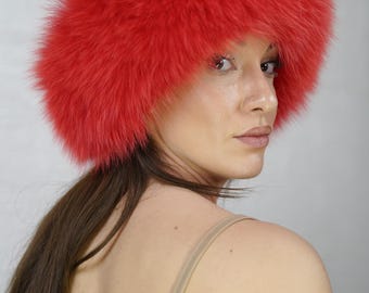 Red fox fur headband full skin handmade luxury real fur women accessory winter fashion accessory ear warmer gift for her ethical fox