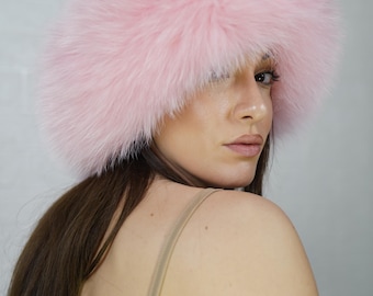 Real fox fur headband baby pink full skin handmade luxury real fur women accessory winter fashion head warmer