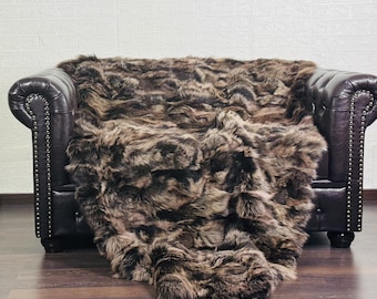 Luxurious  Real FOX FUR Throw Blanket Brown  • Large Area Rug  • Genuine Fur Rug  • Ethically Farmed Fox Fur  • Scandinavian Decor