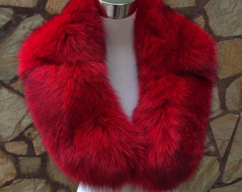 Red Fur Collar • Real Fox Fur Collar • Real Fur Scarf • Fur Wrap • Fur Shawl