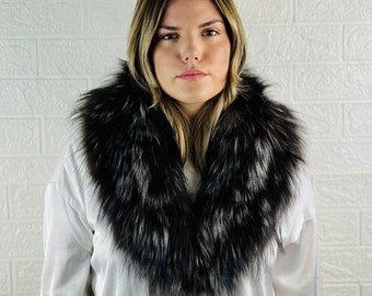 Gorgeous Real Silver FOX FUR Collar • Handcrafted Winter Fashion Accessory • Real Fur Scarf • Fur Wrap • Fur Shawl