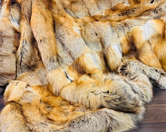 Luxurious Gold Real Full Skin Pelt FOX FUR Blanket Throw • Ethically and Organic Farmed Fox Fur  • Scandinavian Decor