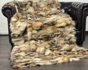 Fox fur blanket throw beige iceberg natural dark version luxury home decor
