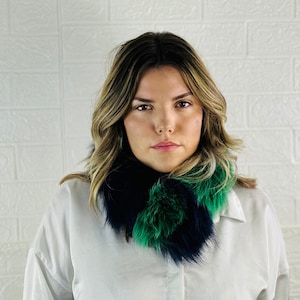 Luxurious Real Fox Fur Scarf Green Blue - Handcrafted Winter Fashion Accessory - Ethically and Organically Farmed Fox Fur