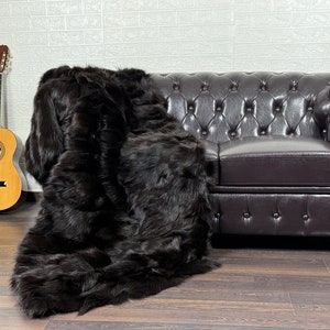 Real DOUBLE SIDED Brown Fox Fur Throw • Personalized Genuine Fur Throw Rug • Housewarming Gift • Handmade Vintage Fur Throw for Living Room