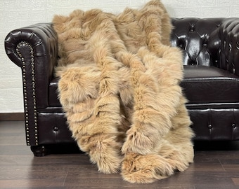 Luxurious Real FOX Fur Blanket Throw Beige - Personalized Handcrafted Warmth for Your Home Decor - Organically and Ethically Farmed Fox Fur