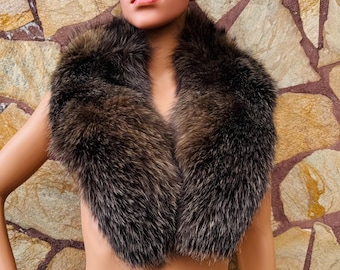 GORGEOUS Real Brown FOX FUR Collar • Handcrafted Winter Fashion Accessory • Real Fur Scarf • Fur Wrap • Fur Shawl