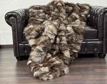Luxurious Real Fox Fur Rug Crystal - Handcrafted Natural Fox Fur Throw for Home Decor - Organically and Ethically Farmed Fox Fur