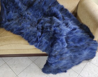 Real Blue Fur Blanket • Personalized Fox Fur Blanket Throw • Handmade Genuine Fur Blanket • Fur Bedspread n Sofa Cover