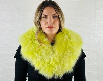 Yellow Fur Collar • Real Fox Fur Collar • Real Fur Scarf • Fur Wrap • Fur Shawl