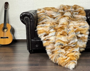 Luxurious Real Fox Fur Rug - Handcrafted Natural Fox Fur Throw for Home Decor • Handmade Vintage Fur Throw for Living Room n Bedroom