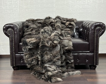 Real DOUBLE SIDED Brown Fur Blanket • Personalized Fox Fur Blanket Throw • Handmade Genuine Fur Blanket • Fur Bedspread n Sofa Cover