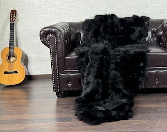Luxurious Real Fox Fur Rug Black - Handcrafted Natural Fox Fur Throw for Home Decor - Organically and Ethically Farmed Fox Fur