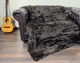 GORGEOUS Real Rex Brown RABBIT FUR Throw • Large fur Area Rug • Fur Rug • Ethically and Organic Farmed Rabbit Fur • Scandinavian Decor