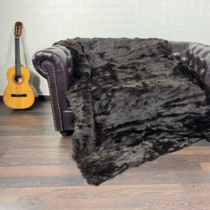 GORGEOUS Real Rex Brown RABBIT FUR Throw • Large fur Area Rug • Fur Rug • Ethically and Organic Farmed Rabbit Fur • Scandinavian Decor
