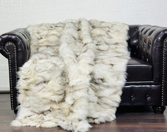 Beautiful DOUBLE SIDED Real FOX Fur Blanket Throw Natural - Personalized Handcrafted Warmth for Home Decor - Organically Farmed Fox Fur