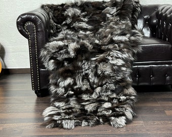 Luxury Real FOX Fur Blanket Throw Silver - Personalized Handcrafted Warmth for Home Decor - Organically and Ethically Farmed Fox Fur