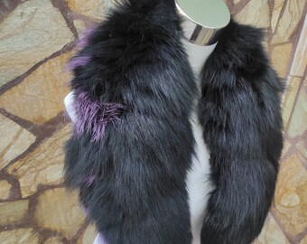 Black Fur Collar • Real Fox Fur Collar • Real Fur Scarf • Fur Wrap • Fur Shawl
