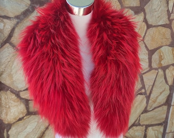 Red Fur Collar • Real Fox Fur Collar • Real Fur Scarf • Fur Wrap • Fur Shawl