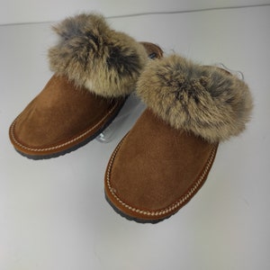 Fur Sheepskin Leather Slippers Brown for Women • Cozy Warm House Wool Slippers  •  Handmade genuine leather slippers