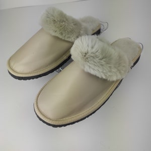 Fur Sheepskin Leather Slippers Beige for Women • Cozy Warm House Wool Slippers  •  Handmade genuine leather slippers