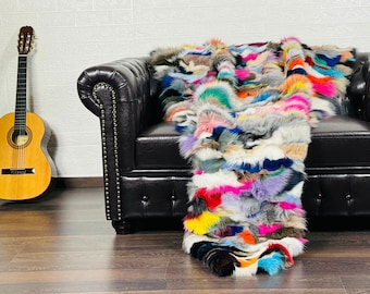 Luxurious Real Fox Fur Rug Colorful - Handcrafted Natural Fox Fur Throw for Home Decor - Organically and Ethically Farmed Fox Fur