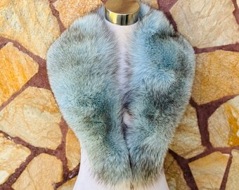 GORGEOUS Real Fox Pelt Skin Fur Collar Blue •  Genuine Fur Collar Blue Black • Real Fur Scarf • Fur Wrap • Fur Shawl