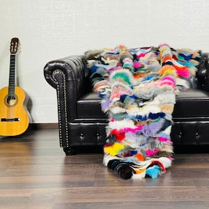 Luxurious Real Fox Fur Rug Colorful - Handcrafted Natural Fox Fur Throw for Home Decor - Organically and Ethically Farmed Fox Fur