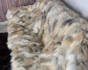 Real Golden Fur Blanket • Personalized Fox Fur Blanket Throw • Handmade Genuine Fur Blanket • Fur Bedspread n Sofa Cover