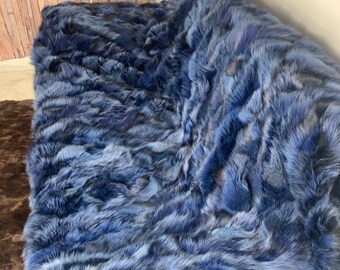 Real Blue Fur Blanket • Personalized Fox Fur Blanket Throw • Handmade Genuine Fur Blanket • Fur Bedspread n Sofa Cover