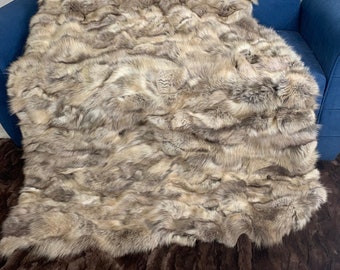 Real Fur Blanket • Personalized Fox Fur Blanket Throw • Handmade Genuine Fur Blanket • Fur Bedspread n Sofa Cover