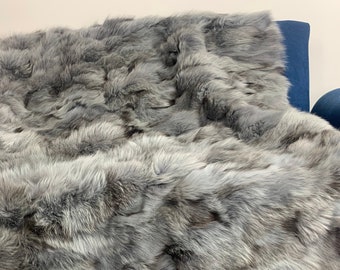 Real Fur Blanket • Personalized Fox Fur Blanket Throw • Handmade Genuine Fur Blanket • Fur Bedspread n Sofa Cover
