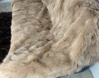 Real Beige Fur Blanket • Personalized Fox Fur Blanket Throw • Handmade Genuine Fur Blanket • Fur Bedspread n Sofa Cover