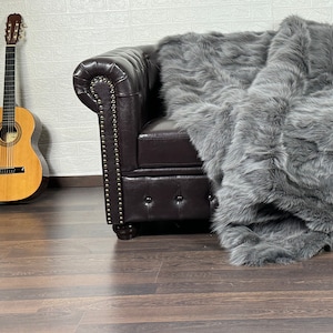 Luxurious DOUBLE SIDED Real FOX Fur Blanket Throw Gray - Personalized Handcrafted Warmth for Home Decor - Organically Farmed Fox Fur