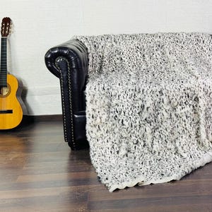 LUXURIOUS Rabbit Fur Blanket Throw Dalmatian Print • Handmade Fur Sofa Cover n Bedspread • Vintage Rabbit fur Throw Blanket