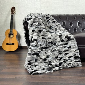 Luxurious Real Rex RABBIT FUR Throw Chinchilla Rex• Large fur Area Rug • Rabbit Fur Rug • Ethically Farmed Rabbit Fur • Scandinavian Decor