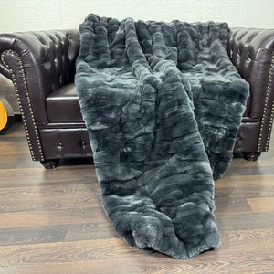 GORGEOUS Real Gray Rex RABBIT FUR Throw • Large fur Area Rug • Rabbit Fur Rug • Ethically and Organic Farmed Rabbit Fur • Scandinavian Decor
