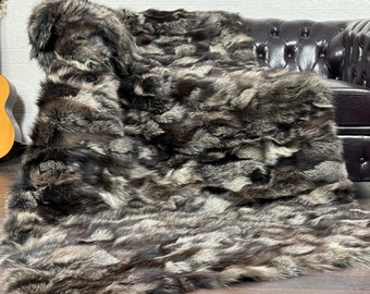 Real DOUBLE SIDED Brown Fox Fur Throw • Personalized Genuine Fur Throw Rug • Housewarming Gift • Handmade Vintage Fur Throw for Living Room