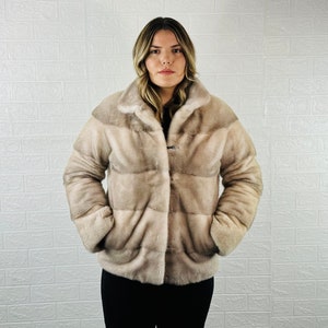 EXCLUSIVE Real Beige Pelt Mink Fur Jacket for Women with collar • Personalized Mink Fur Coat • Winter Vintage Fur Jacket