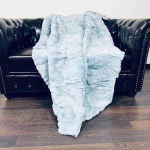 EXCLUSIVE Real RABBIT Blue FUR Throw • Large fur Area Rug • Rabbit Fur Rug • Ethically and Organic Farmed Rabbit Fur • Scandinavian Decor