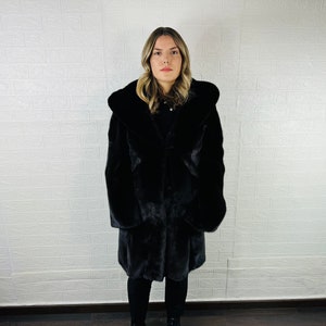 LUXURY Real Black Pelt Mink Fur Coat for Women with Hood • Personalized Mink Fur Coat • Winter Vintage Fur Coat
