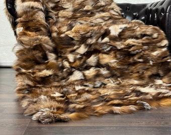 Luxurious DOUBLE SIDED Real FOX Fur Blanket Throw Crystal - Personalized Handcrafted Warmth for Home Decor - Organically Farmed Fox Fur