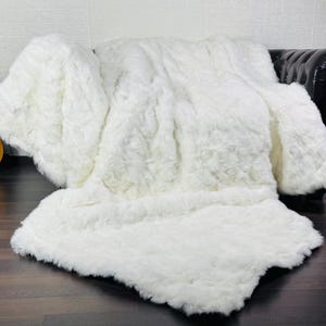 Exclusive real white rabbit fur throw blanket full skin large area rug genuine ethically farmed organic fur scandinavian decor