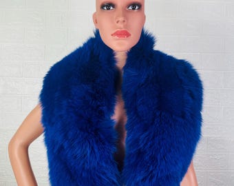 ELEGANT Blue Real FOX FUR Collar • Handcrafted Winter Fashion Accessory • Real Fur Scarf • Fur Wrap • Fur Shawl
