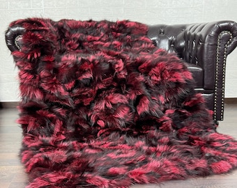 Fox fur blanket throw black red scandinavian decor