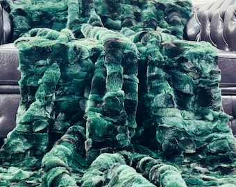 Green Black rex rabbit fur throw blanket soft sofa bed accent and rug