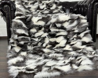 Black & white fox fur blanket throw luxury home decor