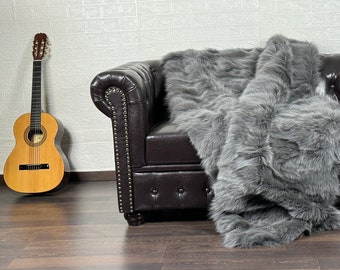 Luxurious DOUBLE SIDED Real FOX Fur Blanket Throw Gray - Personalized Handcrafted Warmth for Home Decor - Organically Farmed Fox Fur
