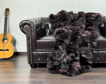 Gorgeous Real Fox Fur Rug - Personalized Handcrafted Black Purple Fox Fur Throw for Home Decor - Organically and Ethically Farmed Fox Fur