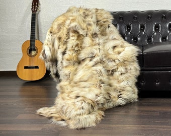 EXCLUSIVE Real FOX FUR Throw Blanket Beige • Large Area Rug  • Genuine Fur Rug  • Ethically and Organic Farmed Fox Fur  • Scandinavian Decor